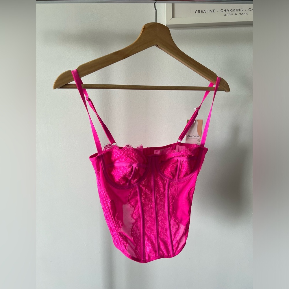 Pink Satin Bra with Adjustable Straps and Boning